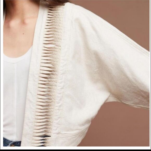 Anthropologie HEI HEI open blazer jacket oatmeal beige cropped medium large - Picture 9 of 9